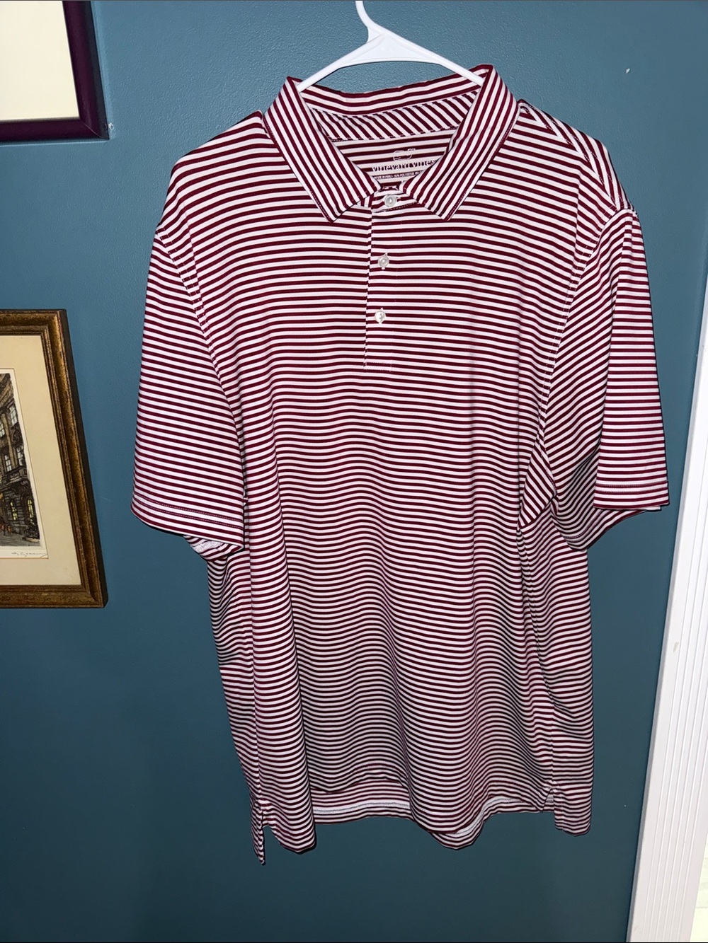Vineyard Vines Maroon and White Striped Polo